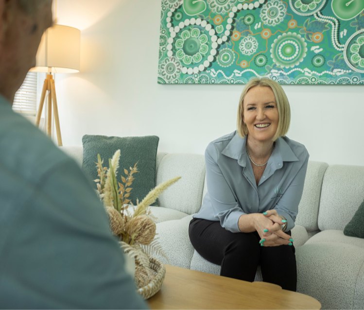 Rebecca listening to a client